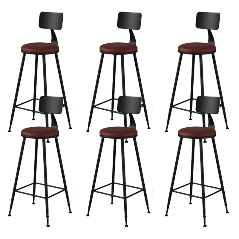 Modern Backrest Armless Counter Stool Iron Bar Stool with Leather Cushion for Dining Room Brown 6 Piece Set Bar Stool(30"H) Clearhalo 'Bar Furniture' 'Bar Stools' 'bar_stools' 'furn' 'furn_bar_stools' 'Furniture' 'Kitchen & Dining Furniture' 6471668