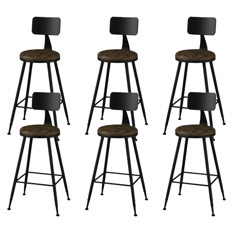 Modern Backrest Armless Counter Stool Iron Bar Stool with Leather Cushion for Dining Room Brown 6 Piece Set Counter Stool(26"H) Clearhalo 'Bar Furniture' 'Bar Stools' 'bar_stools' 'furn' 'furn_bar_stools' 'Furniture' 'Kitchen & Dining Furniture' 6471673