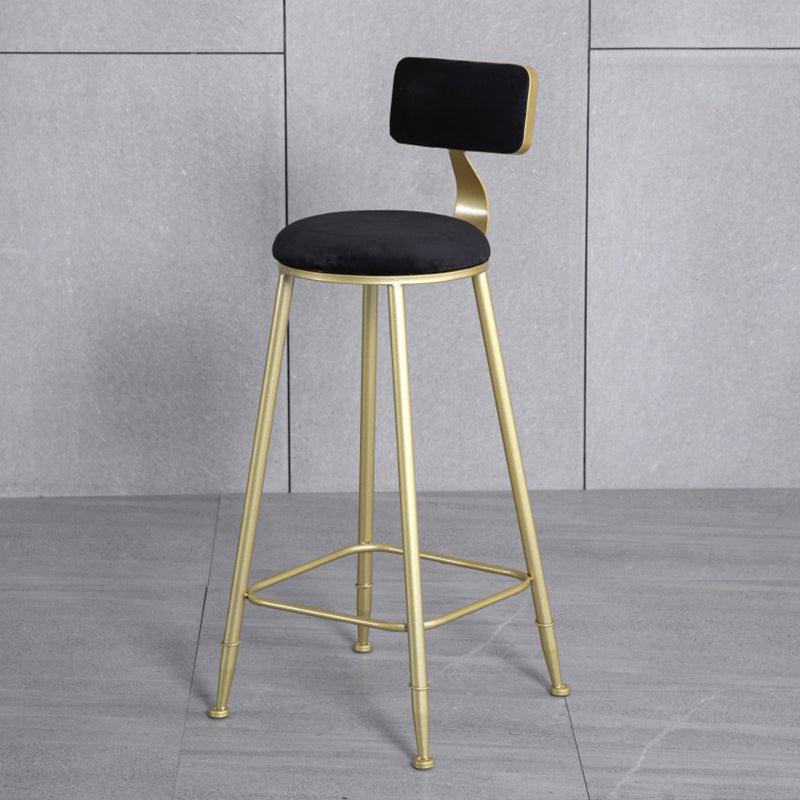Glam Armless Backrest Counter Stool Iron Bar Stool with Velvet Cushion and Pedal for Cafe Black 1 Piece Clearhalo 'Bar Furniture' 'Bar Stools' 'bar_stools' 'furn' 'furn_bar_stools' 'Furniture' 'Kitchen & Dining Furniture' 6471719