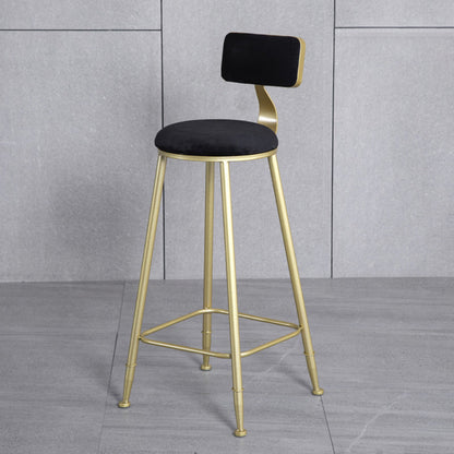 Glam Armless Backrest Counter Stool Iron Bar Stool with Velvet Cushion and Pedal for Cafe Black 1 Piece Clearhalo 'Bar Furniture' 'Bar Stools' 'bar_stools' 'furn' 'furn_bar_stools' 'Furniture' 'Kitchen & Dining Furniture' 6471719