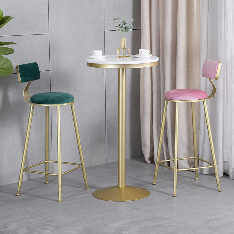 Glam Armless Backrest Counter Stool Iron Bar Stool with Velvet Cushion and Pedal for Cafe Clearhalo 'Bar Furniture' 'Bar Stools' 'bar_stools' 'furn' 'furn_bar_stools' 'Furniture' 'Kitchen & Dining Furniture' 6471720