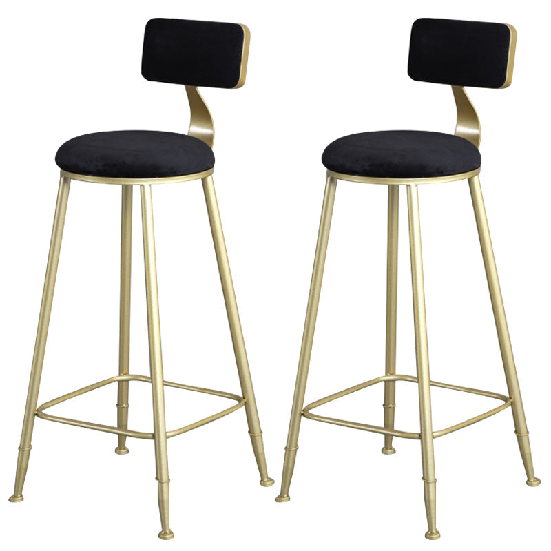 Glam Armless Backrest Counter Stool Iron Bar Stool with Velvet Cushion and Pedal for Cafe Black 2 Piece Set Clearhalo 'Bar Furniture' 'Bar Stools' 'bar_stools' 'furn' 'furn_bar_stools' 'Furniture' 'Kitchen & Dining Furniture' 6471721