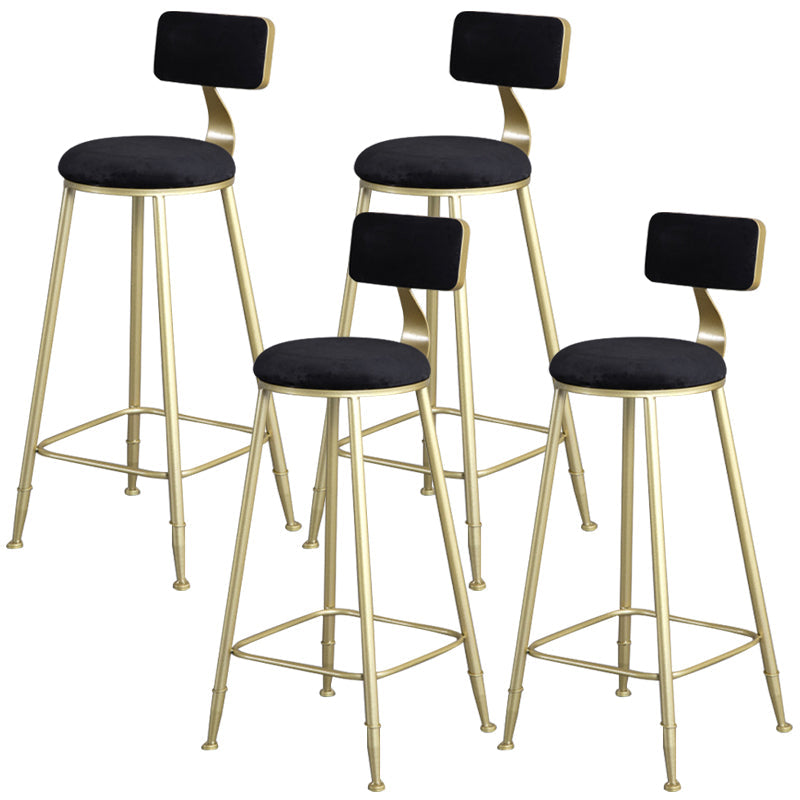 Glam Armless Backrest Counter Stool Iron Bar Stool with Velvet Cushion and Pedal for Cafe Black 4 Piece Set Clearhalo 'Bar Furniture' 'Bar Stools' 'bar_stools' 'furn' 'furn_bar_stools' 'Furniture' 'Kitchen & Dining Furniture' 6471722