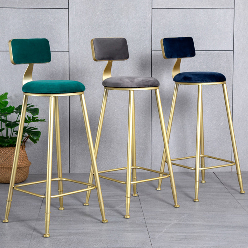 Glam Armless Backrest Counter Stool Iron Bar Stool with Velvet Cushion and Pedal for Cafe Clearhalo 'Bar Furniture' 'Bar Stools' 'bar_stools' 'furn' 'furn_bar_stools' 'Furniture' 'Kitchen & Dining Furniture' 6471723