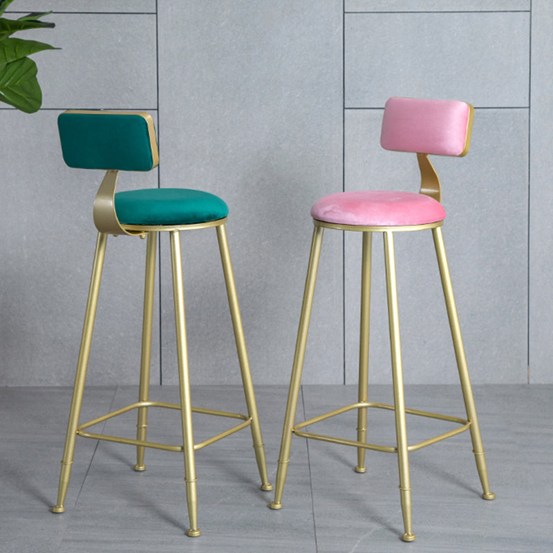 Glam Armless Backrest Counter Stool Iron Bar Stool with Velvet Cushion and Pedal for Cafe Clearhalo 'Bar Furniture' 'Bar Stools' 'bar_stools' 'furn' 'furn_bar_stools' 'Furniture' 'Kitchen & Dining Furniture' 6471724