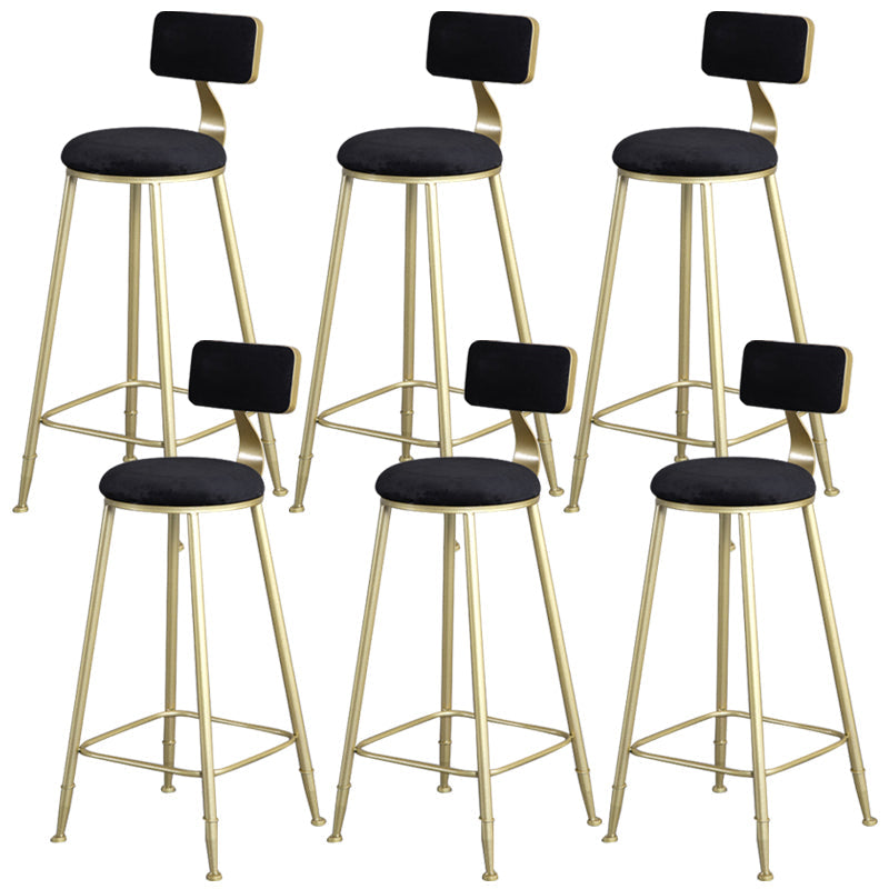 Glam Armless Backrest Counter Stool Iron Bar Stool with Velvet Cushion and Pedal for Cafe Black 6 Piece Set Clearhalo 'Bar Furniture' 'Bar Stools' 'bar_stools' 'furn' 'furn_bar_stools' 'Furniture' 'Kitchen & Dining Furniture' 6471725