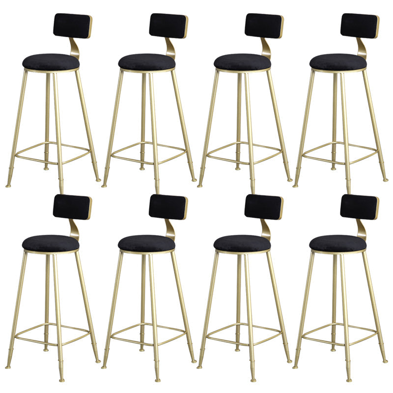 Glam Armless Backrest Counter Stool Iron Bar Stool with Velvet Cushion and Pedal for Cafe Black 8 Piece Set Clearhalo 'Bar Furniture' 'Bar Stools' 'bar_stools' 'furn' 'furn_bar_stools' 'Furniture' 'Kitchen & Dining Furniture' 6471727