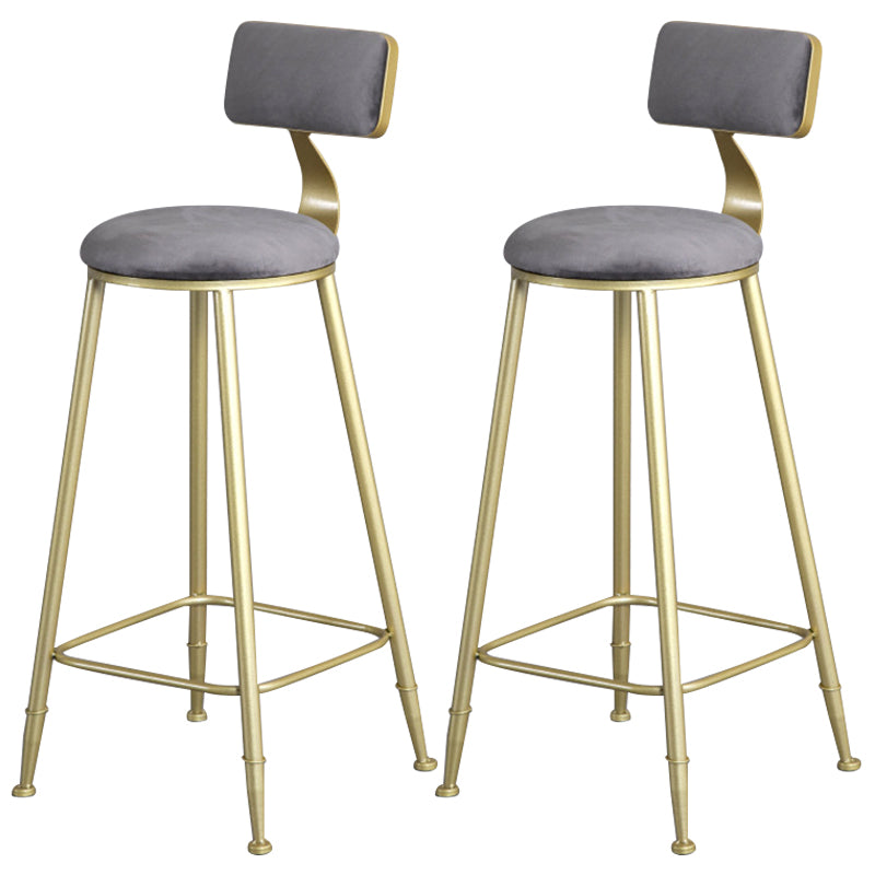 Glam Armless Backrest Counter Stool Iron Bar Stool with Velvet Cushion and Pedal for Cafe Gray 2 Piece Set Clearhalo 'Bar Furniture' 'Bar Stools' 'bar_stools' 'furn' 'furn_bar_stools' 'Furniture' 'Kitchen & Dining Furniture' 6471731