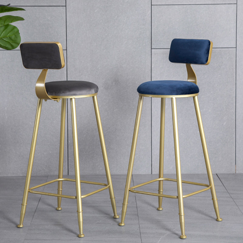 Glam Armless Backrest Counter Stool Iron Bar Stool with Velvet Cushion and Pedal for Cafe Clearhalo 'Bar Furniture' 'Bar Stools' 'bar_stools' 'furn' 'furn_bar_stools' 'Furniture' 'Kitchen & Dining Furniture' 6471732