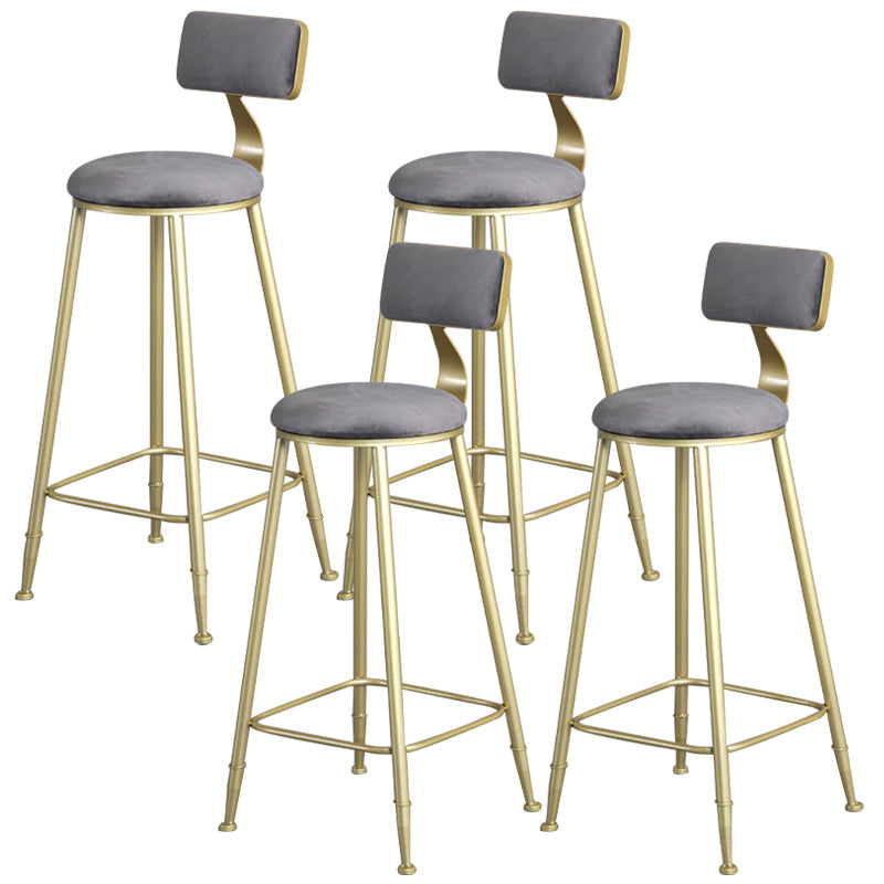 Glam Armless Backrest Counter Stool Iron Bar Stool with Velvet Cushion and Pedal for Cafe Gray 4 Piece Set Clearhalo 'Bar Furniture' 'Bar Stools' 'bar_stools' 'furn' 'furn_bar_stools' 'Furniture' 'Kitchen & Dining Furniture' 6471733