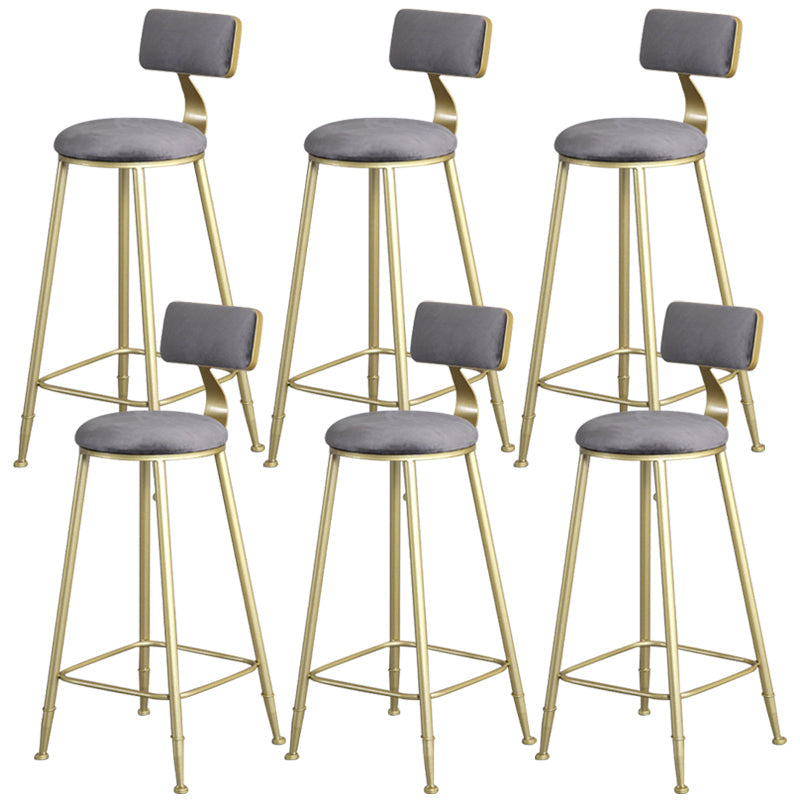 Glam Armless Backrest Counter Stool Iron Bar Stool with Velvet Cushion and Pedal for Cafe Gray 6 Piece Set Clearhalo 'Bar Furniture' 'Bar Stools' 'bar_stools' 'furn' 'furn_bar_stools' 'Furniture' 'Kitchen & Dining Furniture' 6471734