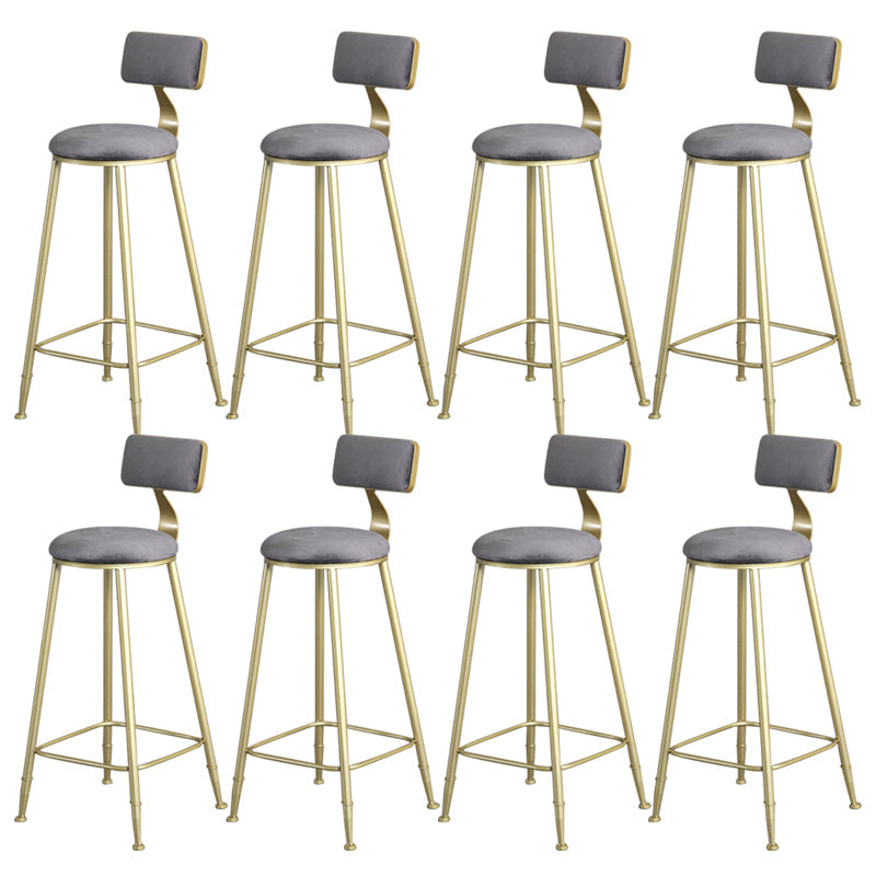 Glam Armless Backrest Counter Stool Iron Bar Stool with Velvet Cushion and Pedal for Cafe Gray 8 Piece Set Clearhalo 'Bar Furniture' 'Bar Stools' 'bar_stools' 'furn' 'furn_bar_stools' 'Furniture' 'Kitchen & Dining Furniture' 6471735