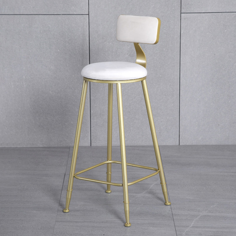 Glam Armless Backrest Counter Stool Iron Bar Stool with Velvet Cushion and Pedal for Cafe White 1 Piece Clearhalo 'Bar Furniture' 'Bar Stools' 'bar_stools' 'furn' 'furn_bar_stools' 'Furniture' 'Kitchen & Dining Furniture' 6471736