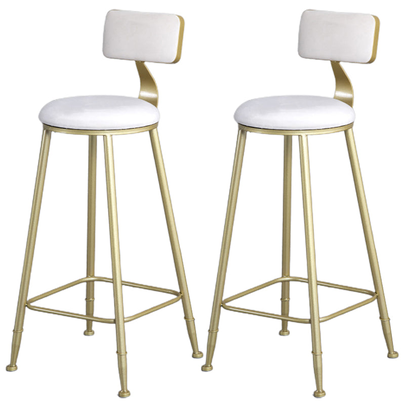 Glam Armless Backrest Counter Stool Iron Bar Stool with Velvet Cushion and Pedal for Cafe White 2 Piece Set Clearhalo 'Bar Furniture' 'Bar Stools' 'bar_stools' 'furn' 'furn_bar_stools' 'Furniture' 'Kitchen & Dining Furniture' 6471737