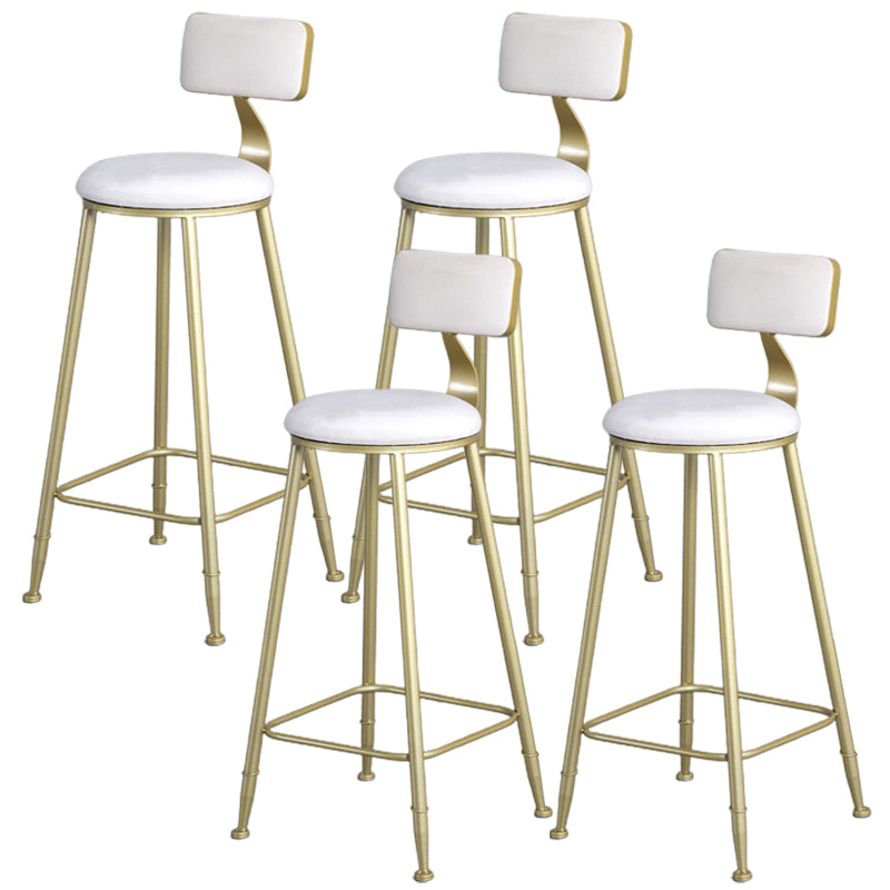 Glam Armless Backrest Counter Stool Iron Bar Stool with Velvet Cushion and Pedal for Cafe White 4 Piece Set Clearhalo 'Bar Furniture' 'Bar Stools' 'bar_stools' 'furn' 'furn_bar_stools' 'Furniture' 'Kitchen & Dining Furniture' 6471738