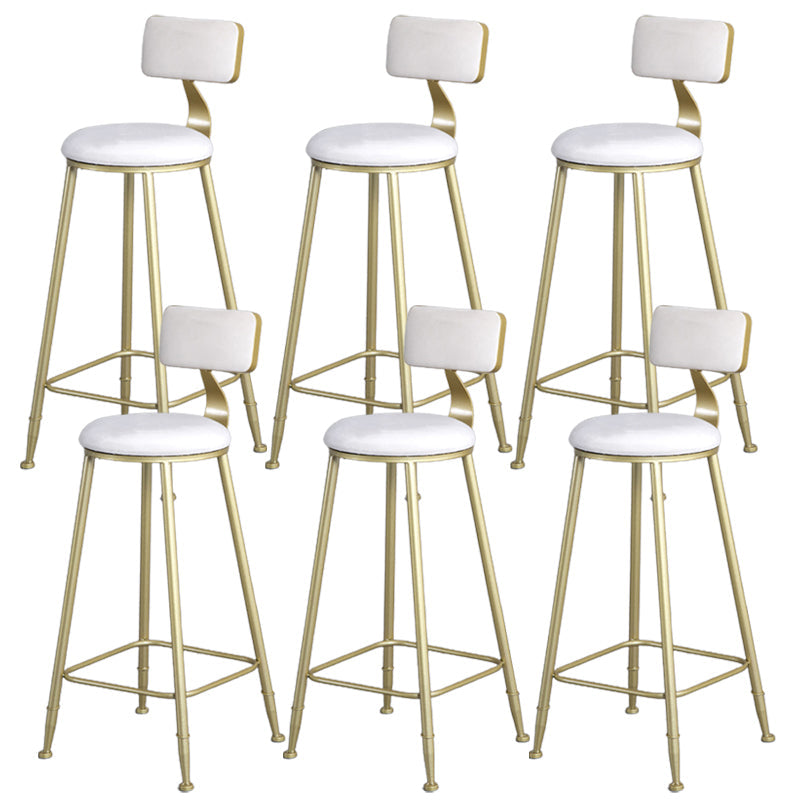 Glam Armless Backrest Counter Stool Iron Bar Stool with Velvet Cushion and Pedal for Cafe White 6 Piece Set Clearhalo 'Bar Furniture' 'Bar Stools' 'bar_stools' 'furn' 'furn_bar_stools' 'Furniture' 'Kitchen & Dining Furniture' 6471739