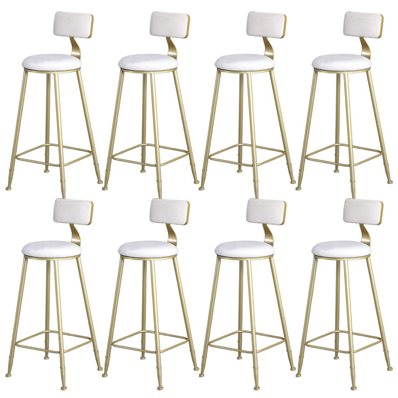 Glam Armless Backrest Counter Stool Iron Bar Stool with Velvet Cushion and Pedal for Cafe White 8 Piece Set Clearhalo 'Bar Furniture' 'Bar Stools' 'bar_stools' 'furn' 'furn_bar_stools' 'Furniture' 'Kitchen & Dining Furniture' 6471740