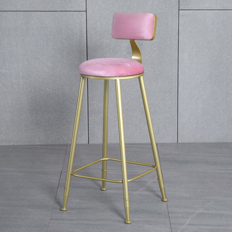 Glam Armless Backrest Counter Stool Iron Bar Stool with Velvet Cushion and Pedal for Cafe Pink 1 Piece Clearhalo 'Bar Furniture' 'Bar Stools' 'bar_stools' 'furn' 'furn_bar_stools' 'Furniture' 'Kitchen & Dining Furniture' 6471741