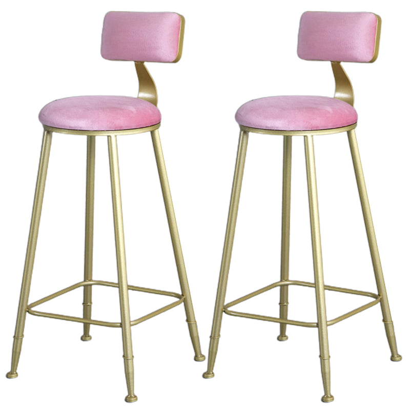 Glam Armless Backrest Counter Stool Iron Bar Stool with Velvet Cushion and Pedal for Cafe Pink 2 Piece Set Clearhalo 'Bar Furniture' 'Bar Stools' 'bar_stools' 'furn' 'furn_bar_stools' 'Furniture' 'Kitchen & Dining Furniture' 6471742