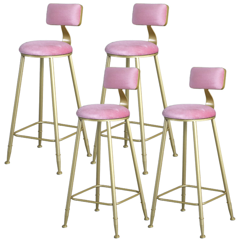 Glam Armless Backrest Counter Stool Iron Bar Stool with Velvet Cushion and Pedal for Cafe Pink 4 Piece Set Clearhalo 'Bar Furniture' 'Bar Stools' 'bar_stools' 'furn' 'furn_bar_stools' 'Furniture' 'Kitchen & Dining Furniture' 6471743