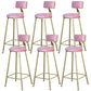 Glam Armless Backrest Counter Stool Iron Bar Stool with Velvet Cushion and Pedal for Cafe Pink 6 Piece Set Clearhalo 'Bar Furniture' 'Bar Stools' 'bar_stools' 'furn' 'furn_bar_stools' 'Furniture' 'Kitchen & Dining Furniture' 6471744