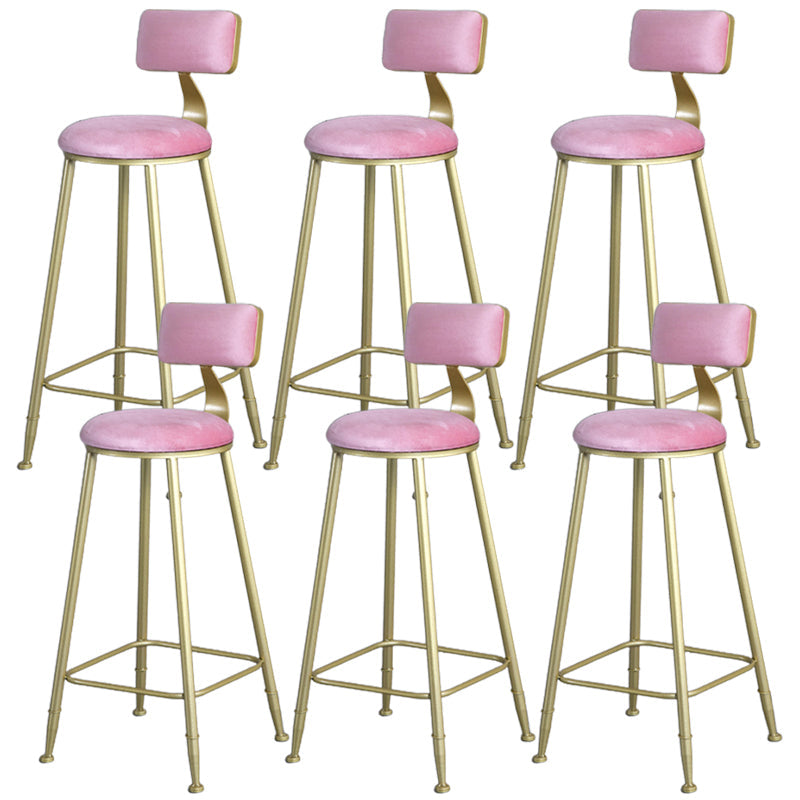Glam Armless Backrest Counter Stool Iron Bar Stool with Velvet Cushion and Pedal for Cafe Pink 6 Piece Set Clearhalo 'Bar Furniture' 'Bar Stools' 'bar_stools' 'furn' 'furn_bar_stools' 'Furniture' 'Kitchen & Dining Furniture' 6471744