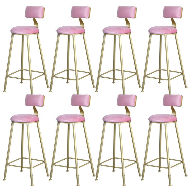 Glam Armless Backrest Counter Stool Iron Bar Stool with Velvet Cushion and Pedal for Cafe Pink 8 Piece Set Clearhalo 'Bar Furniture' 'Bar Stools' 'bar_stools' 'furn' 'furn_bar_stools' 'Furniture' 'Kitchen & Dining Furniture' 6471745