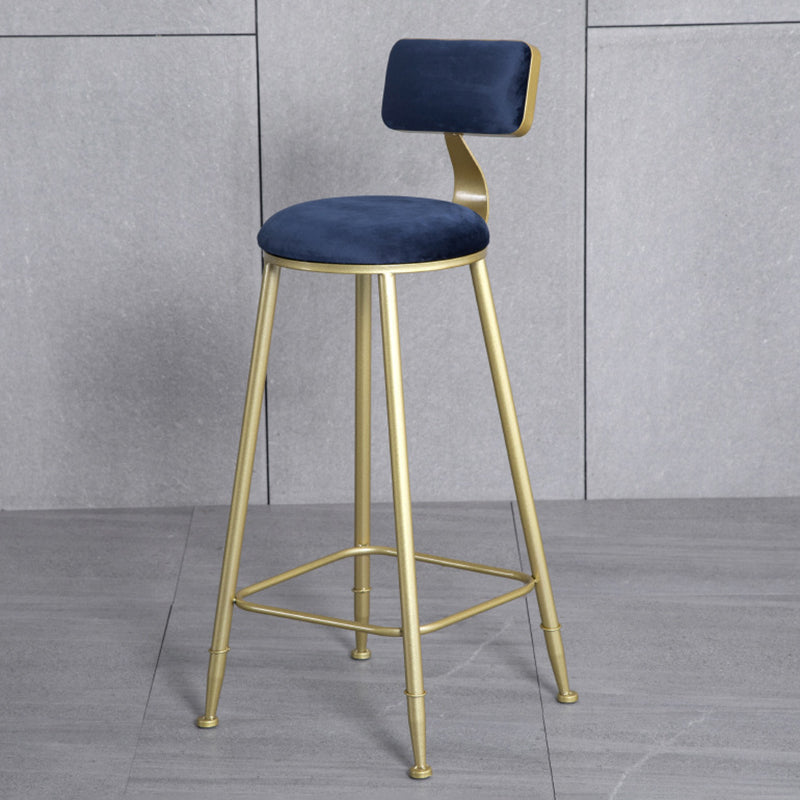 Glam Armless Backrest Counter Stool Iron Bar Stool with Velvet Cushion and Pedal for Cafe Blue 1 Piece Clearhalo 'Bar Furniture' 'Bar Stools' 'bar_stools' 'furn' 'furn_bar_stools' 'Furniture' 'Kitchen & Dining Furniture' 6471746