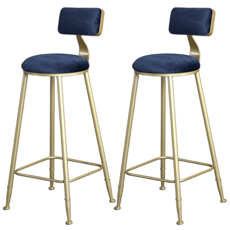 Glam Armless Backrest Counter Stool Iron Bar Stool with Velvet Cushion and Pedal for Cafe Blue 2 Piece Set Clearhalo 'Bar Furniture' 'Bar Stools' 'bar_stools' 'furn' 'furn_bar_stools' 'Furniture' 'Kitchen & Dining Furniture' 6471747
