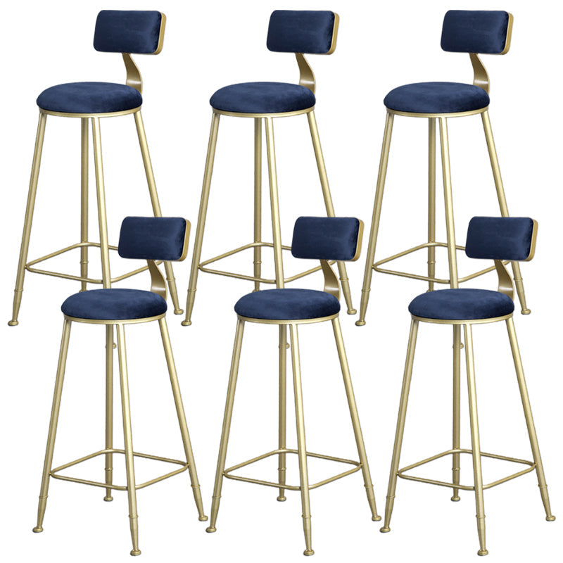 Glam Armless Backrest Counter Stool Iron Bar Stool with Velvet Cushion and Pedal for Cafe Blue 6 Piece Set Clearhalo 'Bar Furniture' 'Bar Stools' 'bar_stools' 'furn' 'furn_bar_stools' 'Furniture' 'Kitchen & Dining Furniture' 6471749