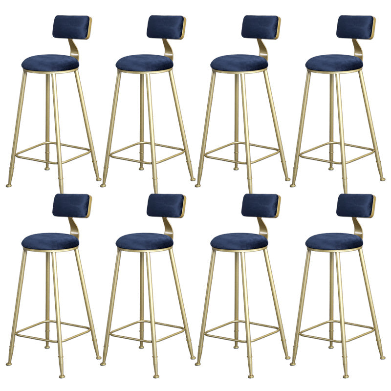 Glam Armless Backrest Counter Stool Iron Bar Stool with Velvet Cushion and Pedal for Cafe Blue 8 Piece Set Clearhalo 'Bar Furniture' 'Bar Stools' 'bar_stools' 'furn' 'furn_bar_stools' 'Furniture' 'Kitchen & Dining Furniture' 6471750