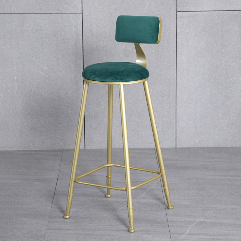 Glam Armless Backrest Counter Stool Iron Bar Stool with Velvet Cushion and Pedal for Cafe Green 1 Piece Clearhalo 'Bar Furniture' 'Bar Stools' 'bar_stools' 'furn' 'furn_bar_stools' 'Furniture' 'Kitchen & Dining Furniture' 6471751