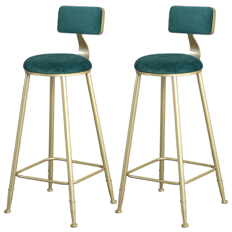 Glam Armless Backrest Counter Stool Iron Bar Stool with Velvet Cushion and Pedal for Cafe Green 2 Piece Set Clearhalo 'Bar Furniture' 'Bar Stools' 'bar_stools' 'furn' 'furn_bar_stools' 'Furniture' 'Kitchen & Dining Furniture' 6471752