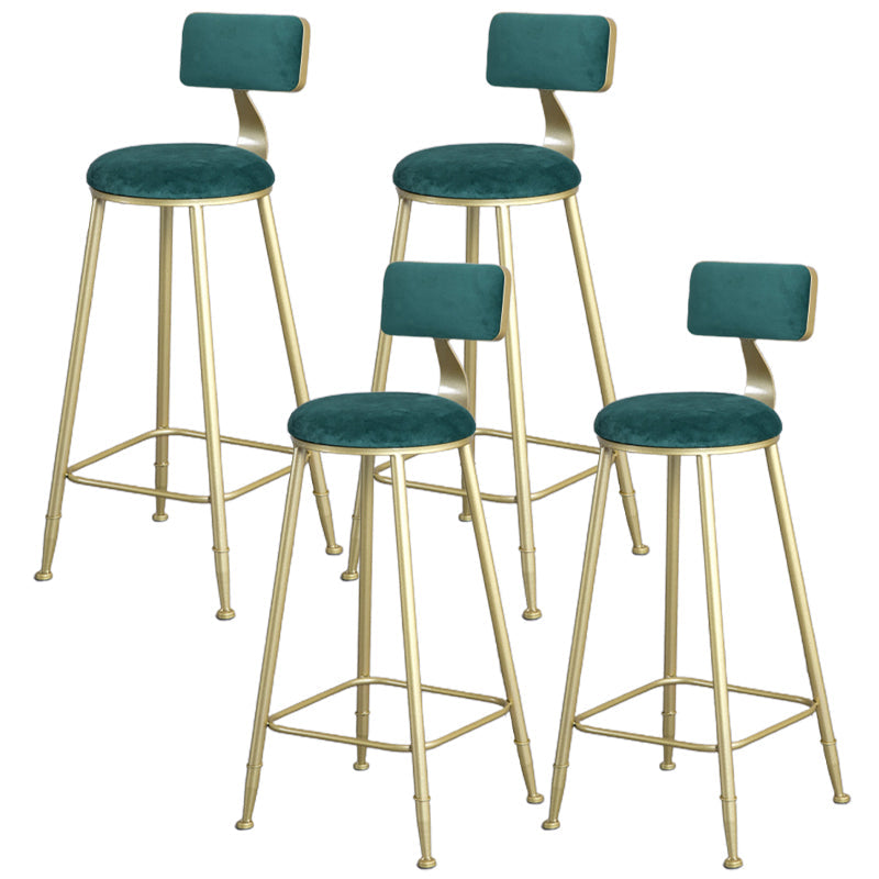 Glam Armless Backrest Counter Stool Iron Bar Stool with Velvet Cushion and Pedal for Cafe Green 4 Piece Set Clearhalo 'Bar Furniture' 'Bar Stools' 'bar_stools' 'furn' 'furn_bar_stools' 'Furniture' 'Kitchen & Dining Furniture' 6471753