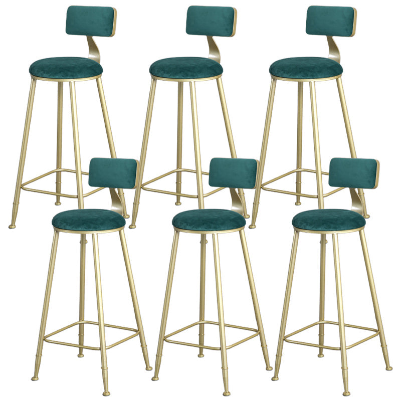 Glam Armless Backrest Counter Stool Iron Bar Stool with Velvet Cushion and Pedal for Cafe Green 6 Piece Set Clearhalo 'Bar Furniture' 'Bar Stools' 'bar_stools' 'furn' 'furn_bar_stools' 'Furniture' 'Kitchen & Dining Furniture' 6471754