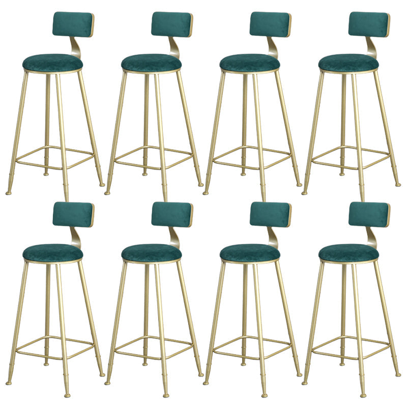 Glam Armless Backrest Counter Stool Iron Bar Stool with Velvet Cushion and Pedal for Cafe Green 8 Piece Set Clearhalo 'Bar Furniture' 'Bar Stools' 'bar_stools' 'furn' 'furn_bar_stools' 'Furniture' 'Kitchen & Dining Furniture' 6471755