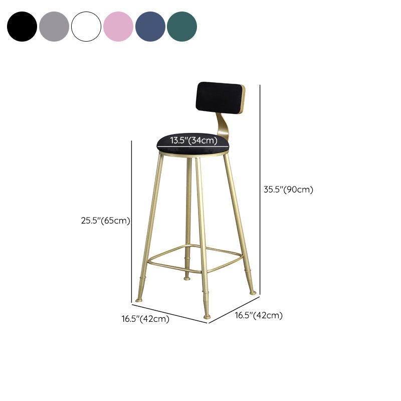 Glam Armless Backrest Counter Stool Iron Bar Stool with Velvet Cushion and Pedal for Cafe Clearhalo 'Bar Furniture' 'Bar Stools' 'bar_stools' 'furn' 'furn_bar_stools' 'Furniture' 'Kitchen & Dining Furniture' 6471756