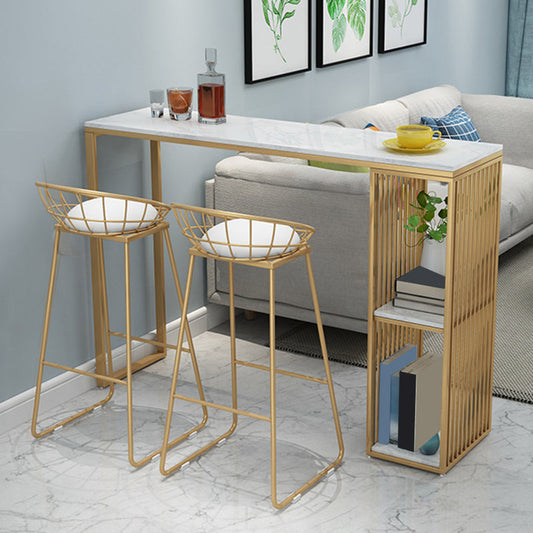 Gold Metal Dining Stools Glam Round Bar Stools with Footrest