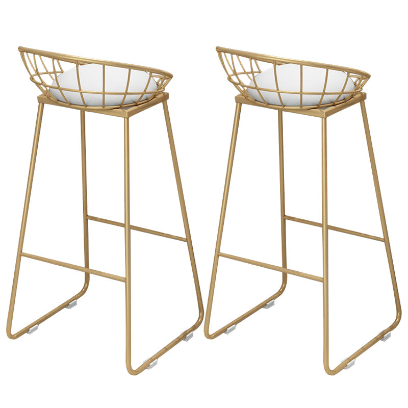 Gold Metal Dining Stools Glam Round Bar Stools with Footrest