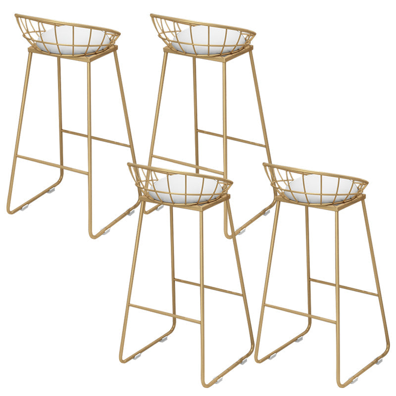 Gold Metal Dining Stools Glam Round Bar Stools with Footrest