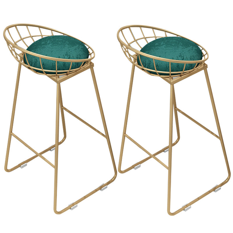 Gold Metal Dining Stools Glam Round Bar Stools with Footrest