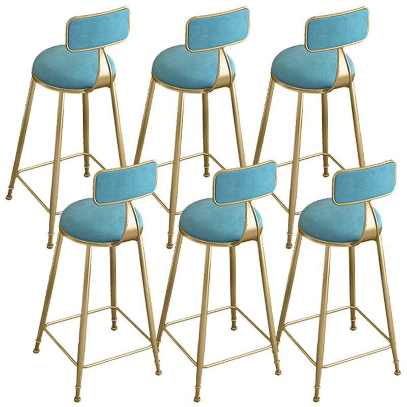 Glam Round Bar Stools Armless Backrest Dining Stools with Cushion Blue 6 Piece Set Clearhalo 'Bar Furniture' 'Bar Stools' 'bar_stools' 'furn' 'furn_bar_stools' 'Furniture' 'Kitchen & Dining Furniture' 6472000