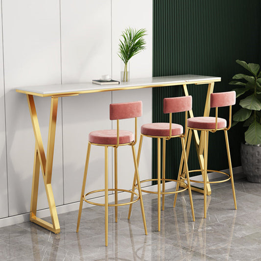 Glam Backrest Dining Stools Round Bar Stools with Metal Legs