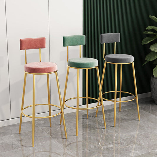 Glam Backrest Dining Stools Round Bar Stools with Metal Legs