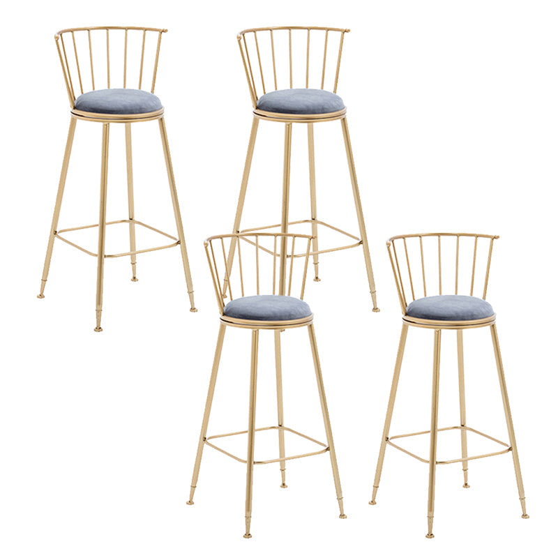 Gold Metal Base Dining Stools Low Back Round Bar Stools with Footrest Gray-Gold 4 Piece Set Clearhalo 'Bar Furniture' 'Bar Stools' 'bar_stools' 'furn' 'furn_bar_stools' 'Furniture' 'Kitchen & Dining Furniture' 6472110
