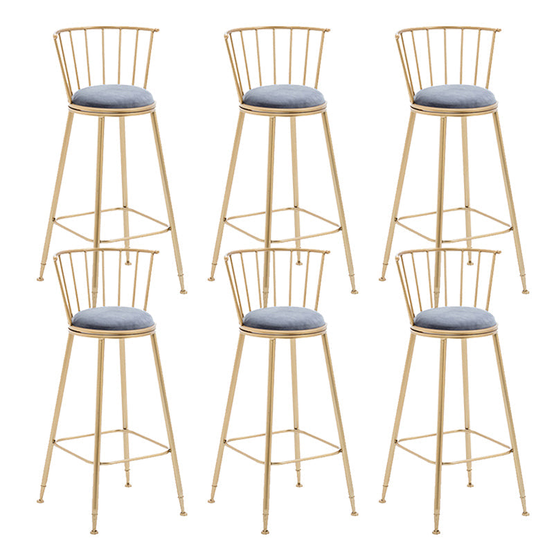 Gold Metal Base Dining Stools Low Back Round Bar Stools with Footrest Gray-Gold 6 Piece Set Clearhalo 'Bar Furniture' 'Bar Stools' 'bar_stools' 'furn' 'furn_bar_stools' 'Furniture' 'Kitchen & Dining Furniture' 6472112