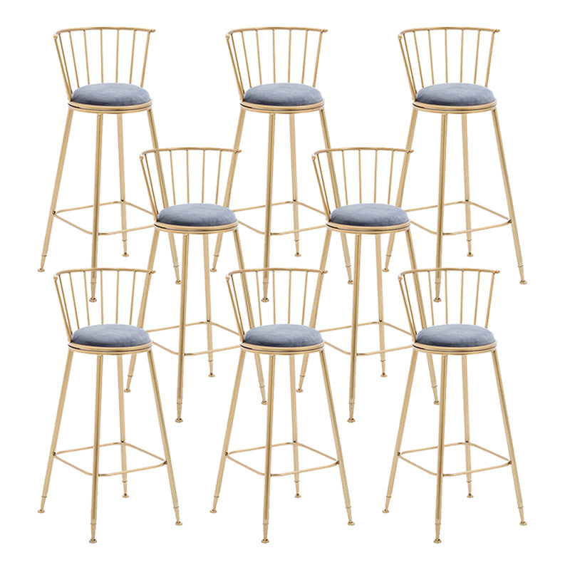 Gold Metal Base Dining Stools Low Back Round Bar Stools with Footrest Gray-Gold 8 Piece Set Clearhalo 'Bar Furniture' 'Bar Stools' 'bar_stools' 'furn' 'furn_bar_stools' 'Furniture' 'Kitchen & Dining Furniture' 6472114