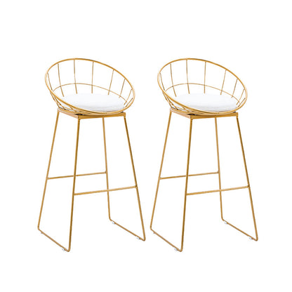 Gold Metal Base Dining Stools Low Back Round Bar Stools with Footrest White-Gold 2 Piece Set Clearhalo 'Bar Furniture' 'Bar Stools' 'bar_stools' 'furn' 'furn_bar_stools' 'Furniture' 'Kitchen & Dining Furniture' 6472117