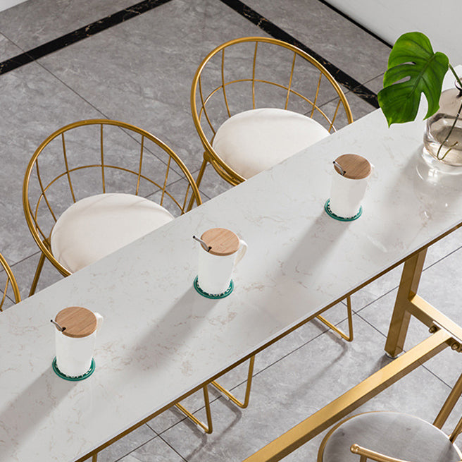 Gold Metal Base Dining Stools Low Back Round Bar Stools with Footrest Clearhalo 'Bar Furniture' 'Bar Stools' 'bar_stools' 'furn' 'furn_bar_stools' 'Furniture' 'Kitchen & Dining Furniture' 6472118