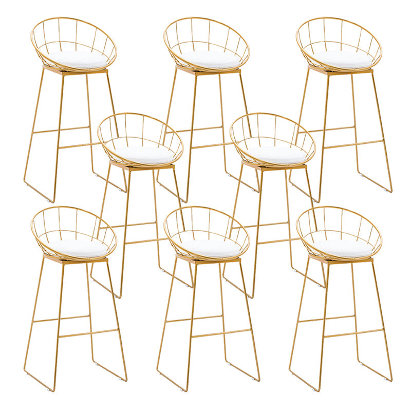Gold Metal Base Dining Stools Low Back Round Bar Stools with Footrest White-Gold 8 Piece Set Clearhalo 'Bar Furniture' 'Bar Stools' 'bar_stools' 'furn' 'furn_bar_stools' 'Furniture' 'Kitchen & Dining Furniture' 6472121